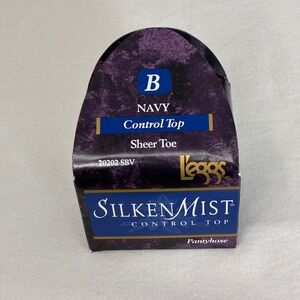 L'eggs Silken Mist Women Size‎ B Navy Control Top Sheer Toe Pantyhose 90's